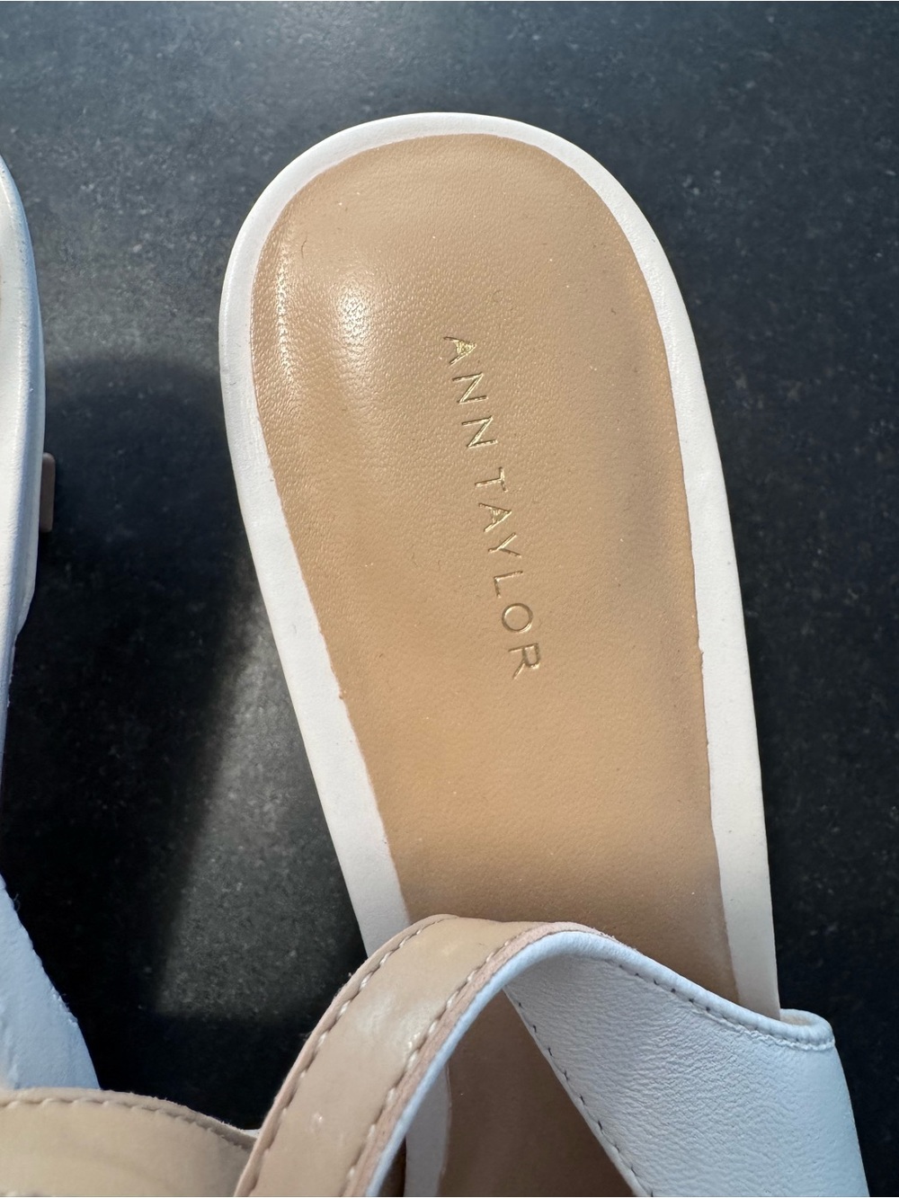 Ann Taylor White Pointed Slingback Heels with Gold Floral Accent * NWOT - Picture 4 of 4